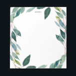 Eucalyptus Wreath Personalisiert Notizblock<br><div class="desc">Farbenfrohe und skurrile Notizblock mit Eukalyptuskranz in Aquarellen. Personalisieren Sie,  aber fügen Sie Ihren Namen oder kurze Phrase. Dies ist ein perfekter botanischer Akzent für Ihr Büro.</div>