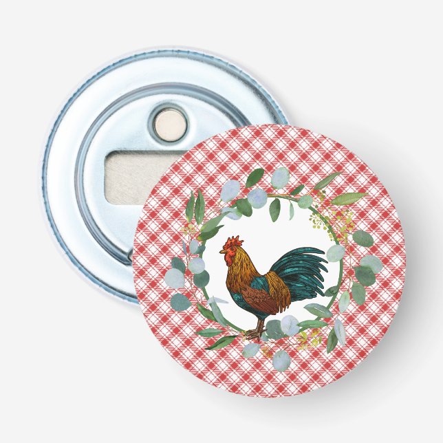 Eucalyptus Wreath & Rooster Farmhouse Flaschenöffner (Vorderseite)
