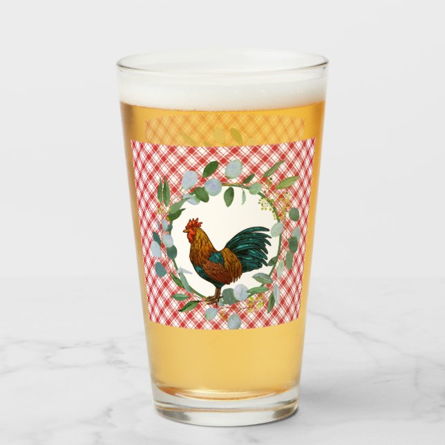 Eucalyptus Wreath & Rooster Farmhouse Glas (Vorne (Gefüllt))