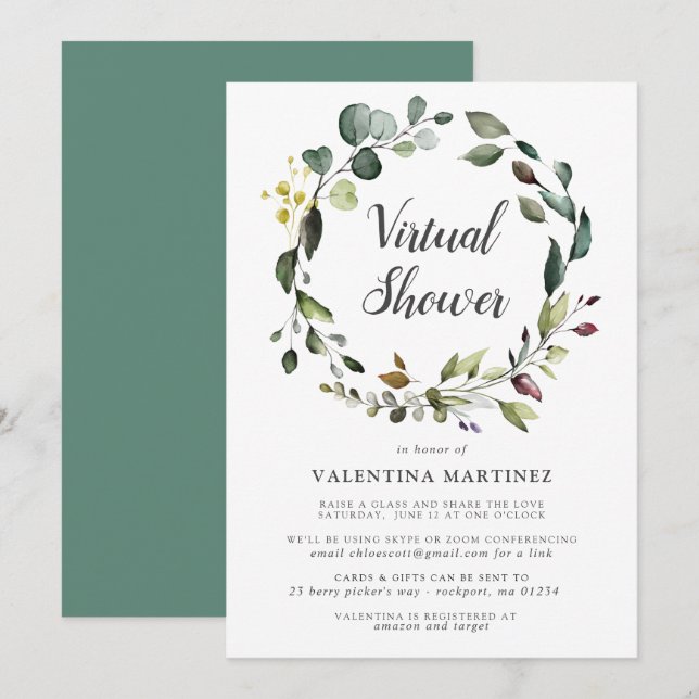 Eucalyptus Wreath Virtual Bridal Baby Shower Einladung (Vorne/Hinten)