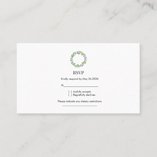Eucalyptus Wreath Wedding RSVP  Visitenkarte (Vorderseite)