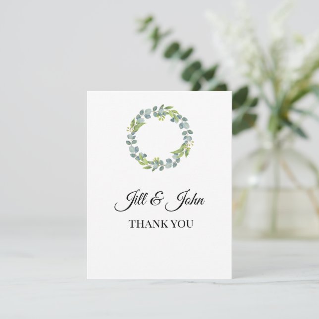 Eucalyptus Wreath Wedding Thank You Card (Stehend Vorderseite)