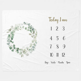 Eucalyptus wreathe Baby 1 Year Meilenstein Fleecedecke