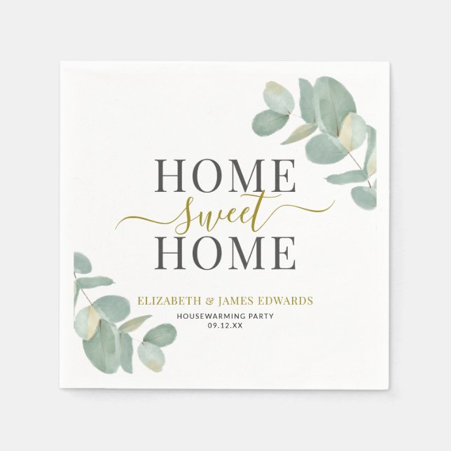Eucalyptus Zuhause Sweet Zuhause Housewarming Part Serviette (Vorderseite)