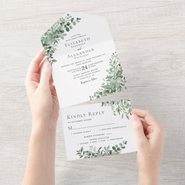 Eucalytpus Greenery Rustikale Hochzeit All In One Einladung (Abreißen)