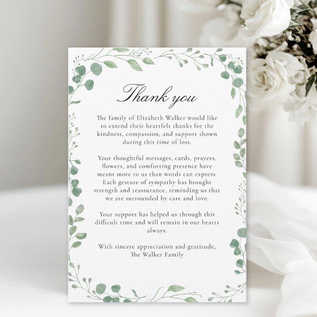 Eucalytus After Funeral Memorial Sympathy  Dankeskarte (Eucalytus After Funeral Memorial Sympathy Thank You Card)