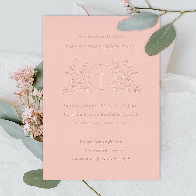Eucharist Erste Kommunistische Rose Gold Folieneinladung (Von Creator hochgeladen)