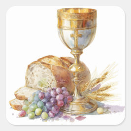 Eucharistie Kelch und Hostie Erste heilige Kommuni Quadratischer Aufkleber