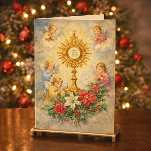 Eucharistische Weihnachtsgeburt mit Engeln Feiertagskarte