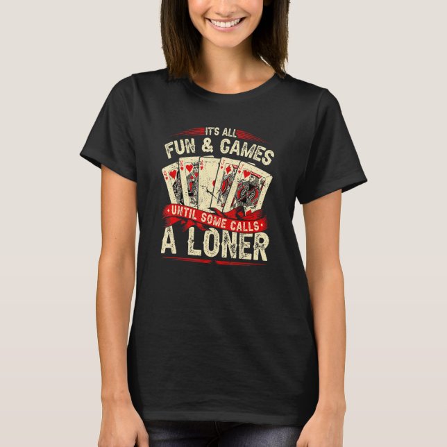 Euchre Card Game, nennen Sie einen längeren, lusti T-Shirt (Vorderseite)