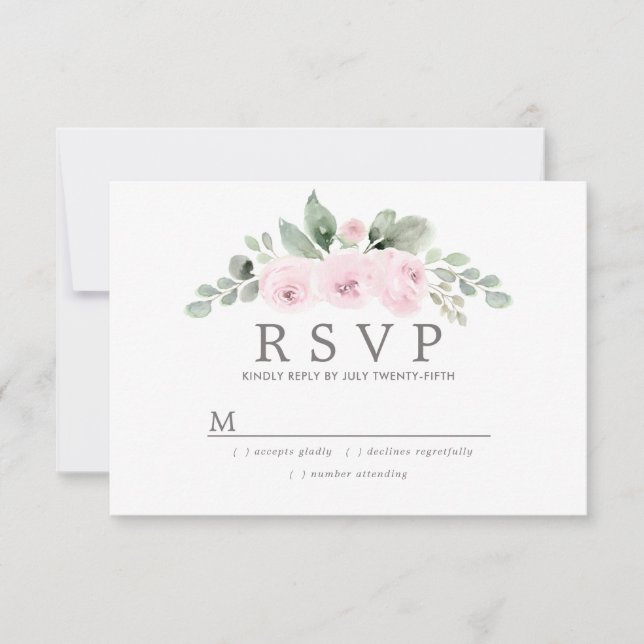 Euclyptus Pink Floral Wedding RSVP Karte (Vorderseite)