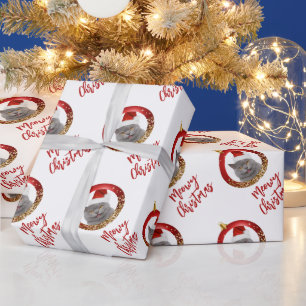 Euer Katzenfoto Rot Gold Meowy Weihnachten Geschenkpapier