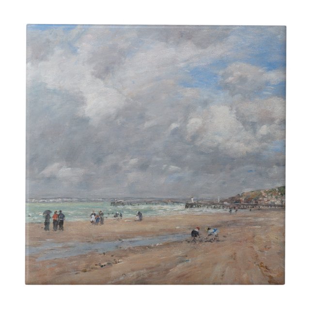Eugene Boudin - Der Strand von Deauville Fliese (Vorderseite)