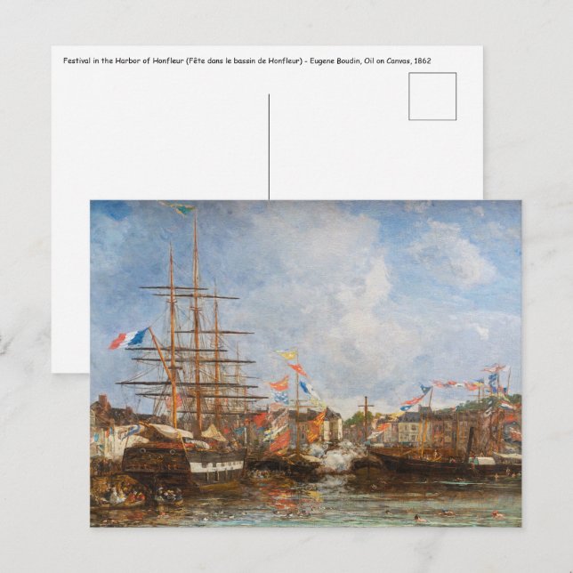 Eugene Boudin - Festival im Hafen von Honfleur Postkarte (Vorne/Hinten)