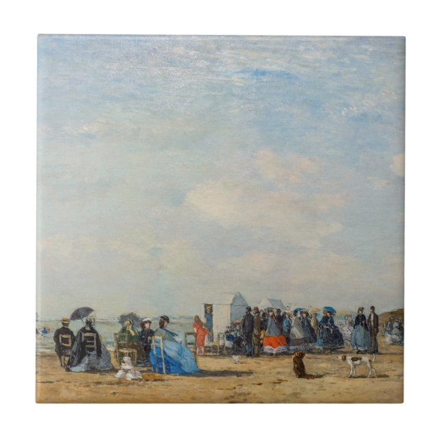 Eugene Boudin - Versammlung am Strand Fliese (Vorderseite)