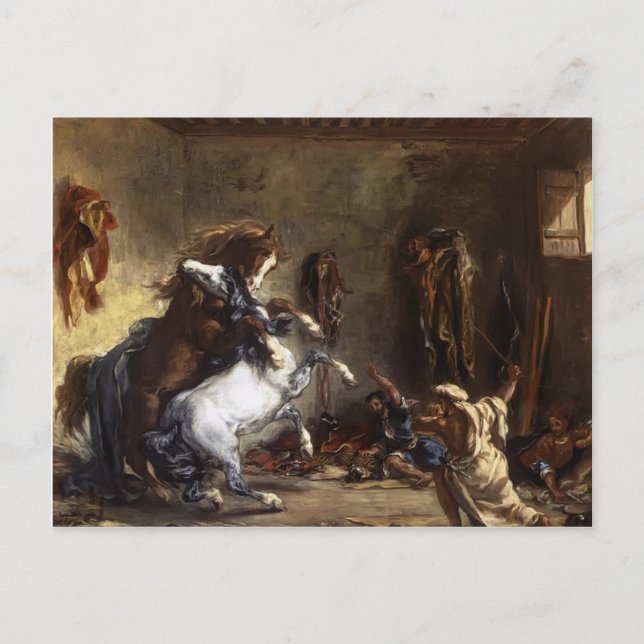 Eugene Delacroix - Arabische Pferde kämpfen in ein Postkarte (Vorderseite)