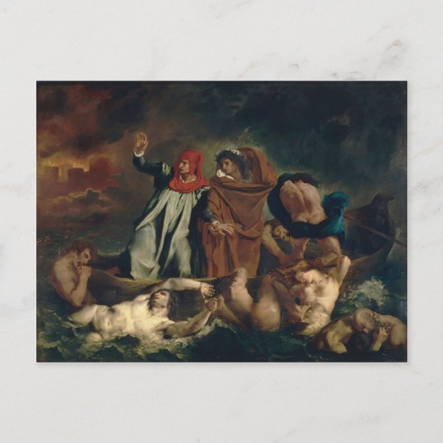 Eugene Delacroix - Die Barque von Dante Postkarte (Vorderseite)