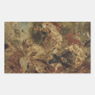 Eugene Delacroix - Die Löwenjagd Rechteckiger Aufkleber