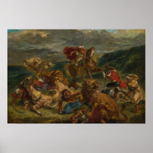 Eugene Delacroix - Lion Hunt Poster