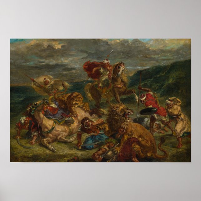 Eugene Delacroix - Lion Hunt Poster (Vorne)