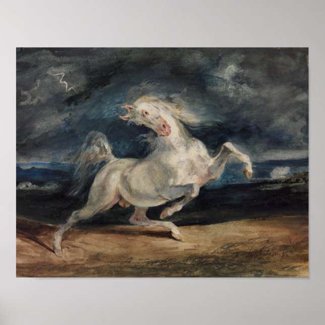 Eugene Delacroix - Pferd vom Blitz erschreckt Poster (Vorne)