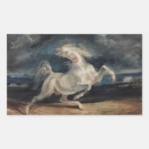 Eugene Delacroix - Pferd vom Blitz erschreckt Rechteckiger Aufkleber