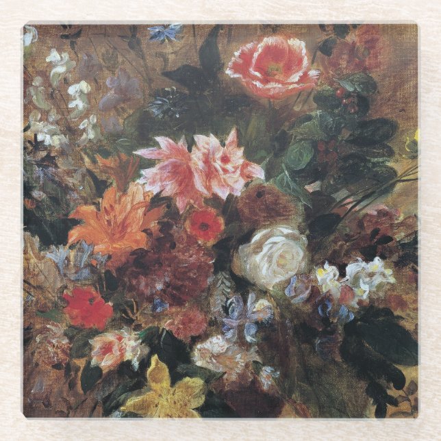 Eugene Delacroix Vintag Bouquet von Blume Glasuntersetzer (Vorderseite)