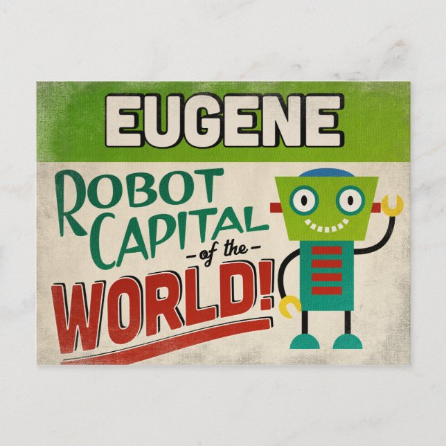 Eugene Oregon Robot - Funny Vintag Postkarte (Vorderseite)