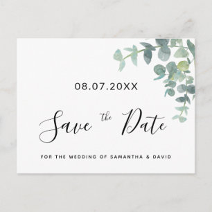 Eukaluptus Grüne Hochzeit speichern Sie das Datum Postkarte