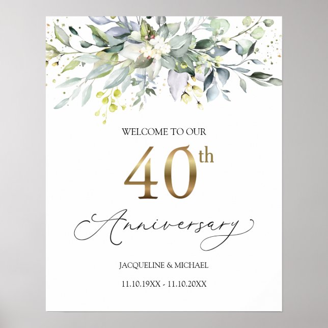 Eukalyptus 40. Hochzeitstag Begrüßungszeichen Poster (Vorne)
