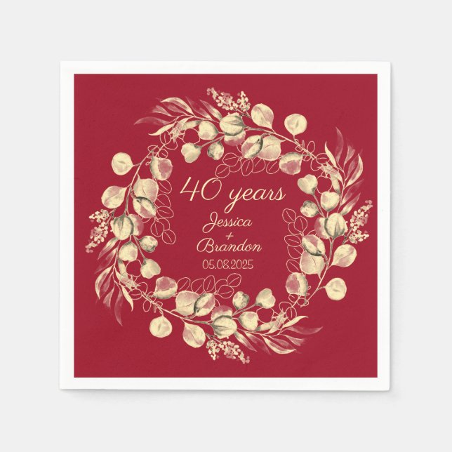 Eukalyptus 40. Red Ruby Wedding Jubiläum Serviette (Vorderseite)