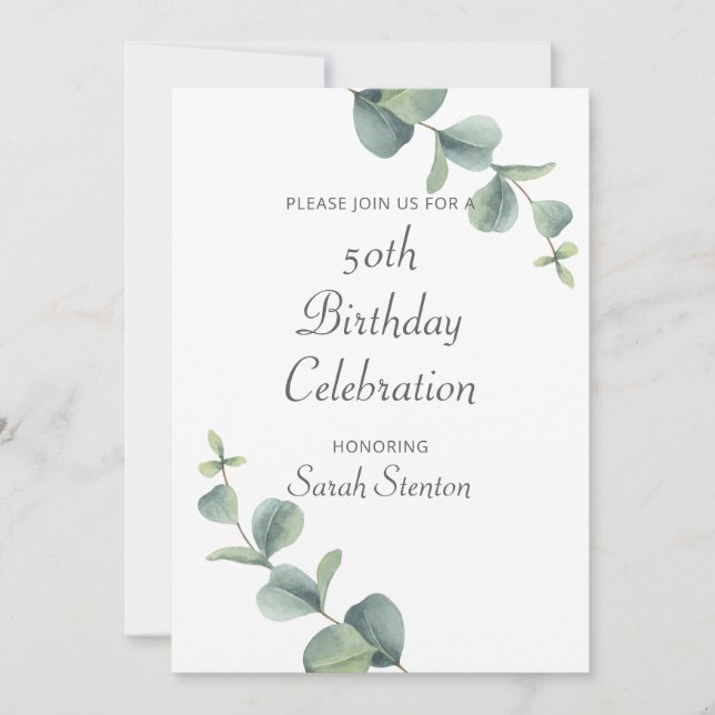 Eukalyptus 50. Geburtstag Einladung (Vorderseite)