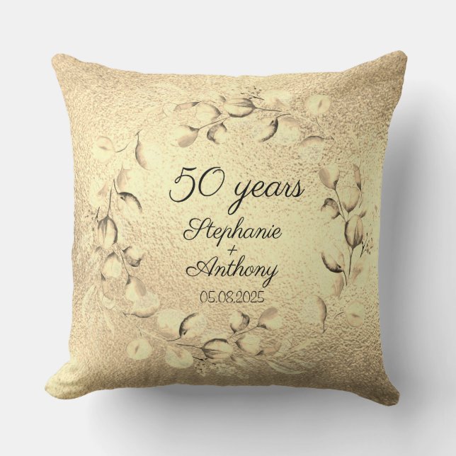 Eukalyptus 50. Goldener Hochzeitstag Kissen (Vorderseite)