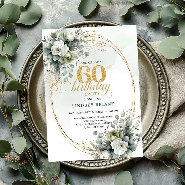 Eukalyptus 60. Geburtstag Boho Grün Einladung (Eucalyptus 60th Birthday Boho Green Invite

)
