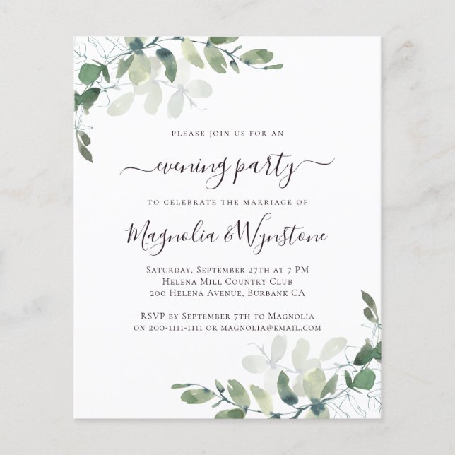 Eukalyptus-Abend-Party Einladung (Vorderseite)