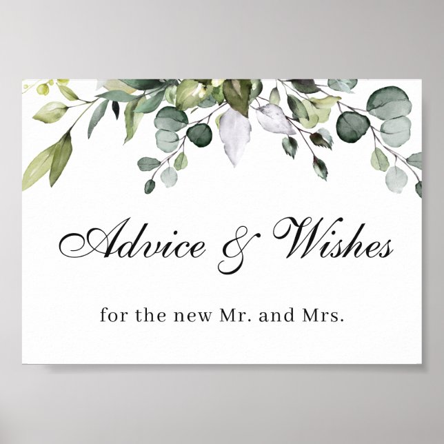 Eukalyptus Advice and Wishings Wedding Poster Sign (Vorne)