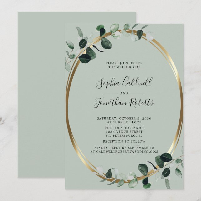 Eukalyptus All in one Website UAWG Sage Wedding Einladung (Vorne/Hinten)
