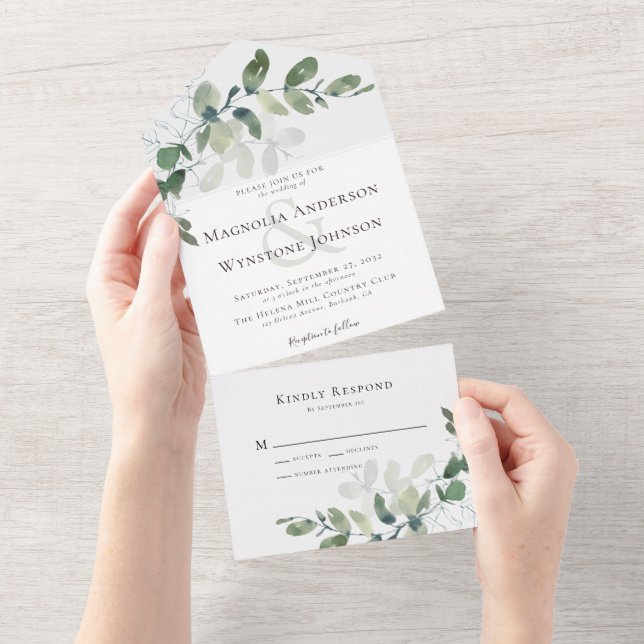 Eukalyptus Ampersand Chic Wedding All In One Einladung (Abreißtisch)