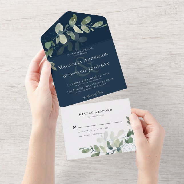 Eukalyptus Ampersand Chic Wedding All In One Einladung (Abreißtisch)