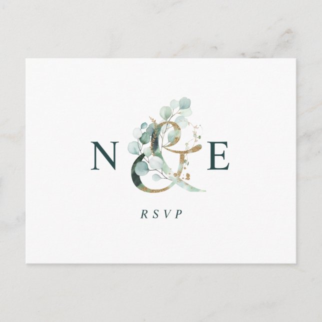Eukalyptus Ampersand Gold Green Weddingn UAWG Postkarte (Vorderseite)
