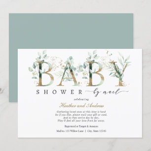 Eukalyptus and Gold Lettering Baby Shooter by Mail Einladung