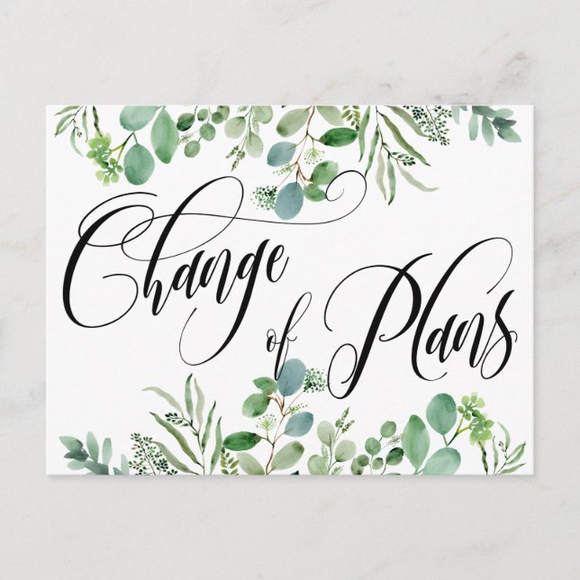 Eukalyptus Änderung der Pläne für verspätete Hochz Postkarte (Vorderseite)