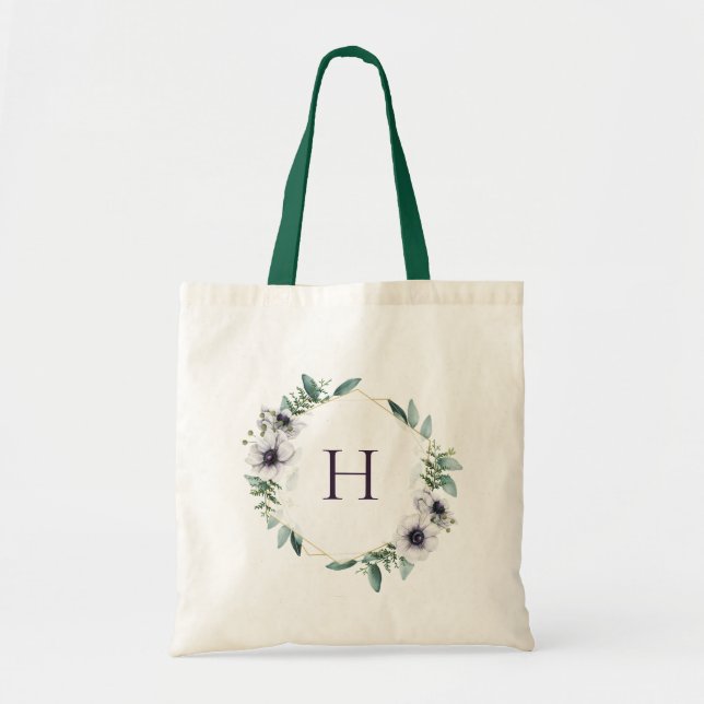 Eukalyptus Anemone Floral Wreath Monogramm Tragetasche (Vorne)