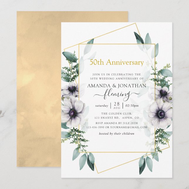 Eukalyptus Anemone Geometric 50 Jahre Einladung (Vorne/Hinten)