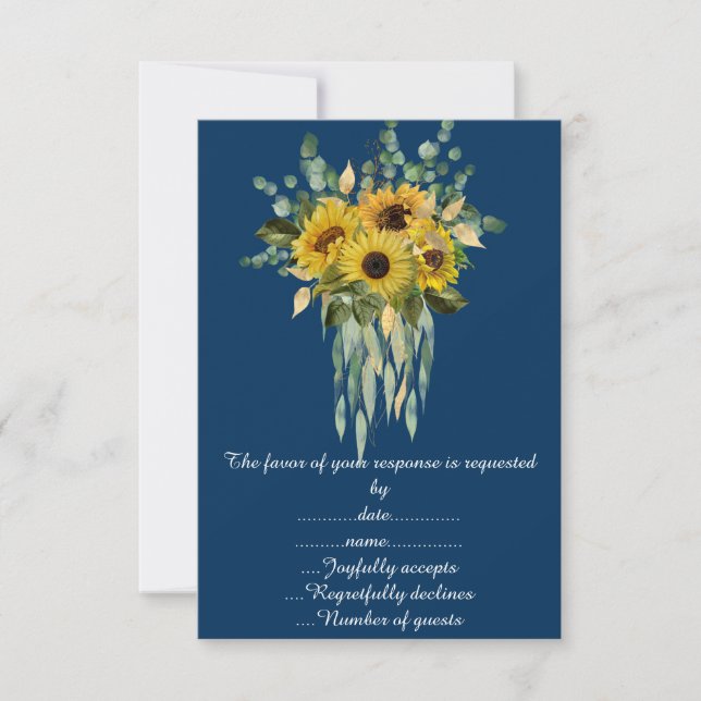 Eukalyptus-Antwortkarte für Navy Sunflower RSVP Karte (Vorderseite)