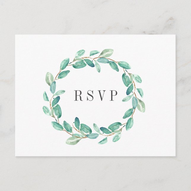 Eukalyptus Aqua Wedding RSVP - frische Eukalyptus Einladungspostkarte (Vorderseite)