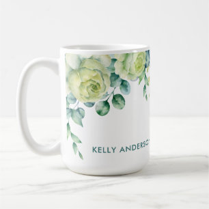 Eukalyptus Aquareller-Blumenrand mit Rose Kaffeetasse