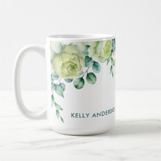 Eukalyptus Aquareller-Blumenrand mit Rose Kaffeetasse
