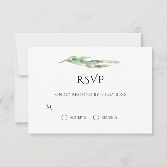 Eukalyptus-Aquarellfarben-Blätter Hochzeit von Gol RSVP Karte (Vorderseite)
