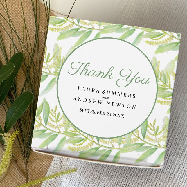 Eukalyptus Aquarellfarbengrün, weißes Farbband Geschenkschachtel (Von Creator hochgeladen)